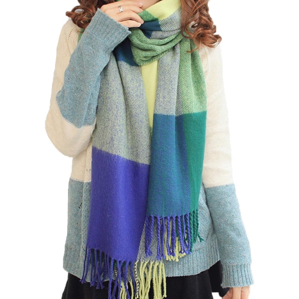 🆕 Cashmere Feel Wrap Blue and Green Women's Scarf Shawl Christmas Gift - Picture 5 of 5